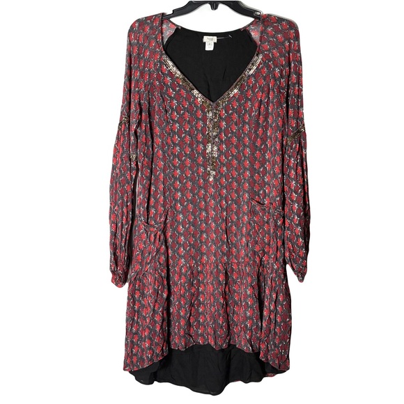 New Hoss Intropia Sheer Viscose Lined Dress EU 40 Golden Sequin Embellished Boho - Picture 1 of 9